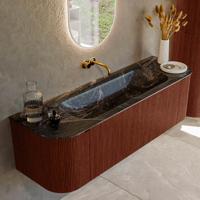 Badmeubel Mondiaz Kurve-Dlux | 150 cm cm | Meubelkleur Ruby | Wastafelkleur Lava | Solid surface | Wasbak midden spoelbak | Zonder kraangat(en)