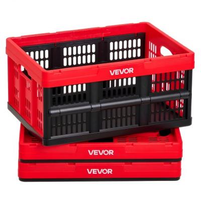 VEVOR Opvouwbare Opbergdozen 32 L, Set van 3, Opvouwbare Plastic Opbergdozen, Stapelbare Opvouwbare Manden met Handvatten, 12 kg Draagvermogen per Doos, Opvouwbare Krat, Ideaal voor Huishoudelijke Organisatie, Rood & Zwart