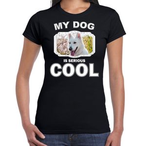 Witte herder honden t-shirt my dog is serious cool zwart voor dames 2XL  -