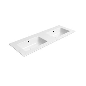 Keramiek Dubbele Wastafel Zonder Kraan Gat Sapho Pura 122x46 cm Wit ExtraGlaze