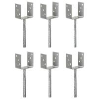Grondankers 6 st 10x6x30 cm gegalvaniseerd staal zilverkleurig