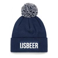 Muts met pompon - IJsbeer tekst - unisex - one size - navy - wintermuts