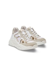 Balmain Kids metallic-effect leather sneakers - Blanc