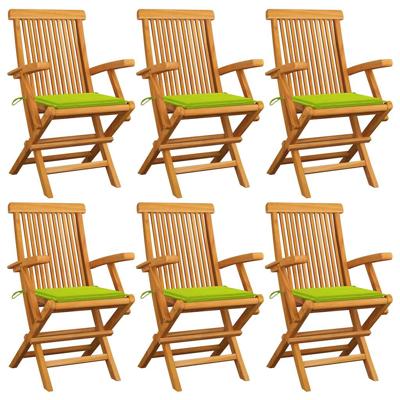 Tuinstoelen 6 st met heldergroene kussens massief teakhout