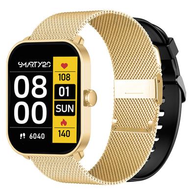 Smarty 2.0 Smartwatch met Siliconen- en Milanese Band | Goud/Zwart | SW070L