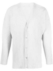 Homme Plissé Issey Miyake cardigan nervuré à col v - Gris