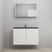 On-Line Badkamermeubelset - 100 cm - Voorgemonteerd - Greeploze Ladestructuur - Acryl Wastafel - 1 Kraangat - Spiegelkast - Mat Wit