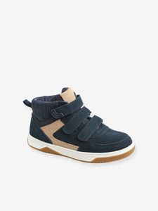 Hoge leren sneakers voor jongens marineblauw