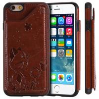 Voor iPhone 6 kat Bee reliëf patroon schokbestendige beschermhoes met kaartsleuven & fotolijstjes (bruin)