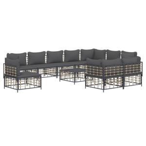 vidaXL 11-delige Loungeset met kussens poly rattan antracietkleurig