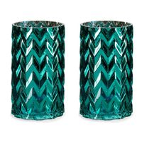 Bloemenvazen 2x stuks - luxe decoratie glas - turquoise blauw - 11 x 20 cm