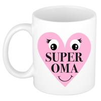 Cadeau koffie/thee mok voor Oma - roze - Super Oma hartje - keramiek - 300 ml