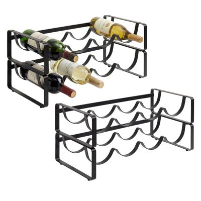 5Five Flessenrek - 4x - zwart - staal - 42 x 20 x 10 cm - 16 flessen - stapelbaar