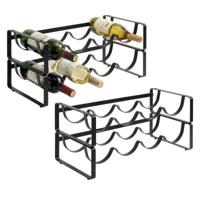 5Five Flessenrek - 4x - zwart - staal - 42 x 20 x 10 cm - 16 flessen - stapelbaar