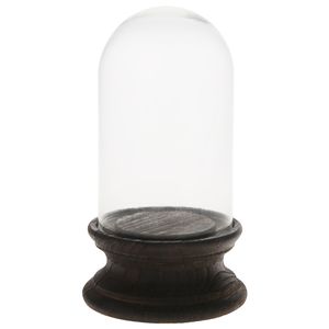 Decoratie stolp - glas - houten bruin plateau - D15 x H26,5 cm