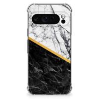 Google Pixel 9 Pro XL Anti-Shock Hoesje Marmer Wit Zwart - Origineel Cadeau Man