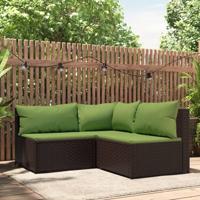 3-delige Loungeset met kussens poly rattan bruin - thumbnail