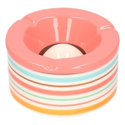 Terras asbak/stormasbak - rood met streep - 14 x 7,5 cm - keramiek - buitenasbak