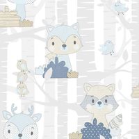 Noordwand Behang Mondo baby Forest Animals wit en blauw - thumbnail
