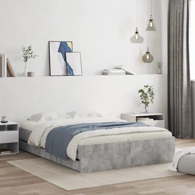 Bedframe met lades bewerkt hout betongrijs 120x190 cm