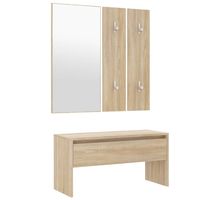 The Living Store Halbank Sonoma Eiken - 80x30.5x40 cm - Met spiegel en kapstokken - thumbnail