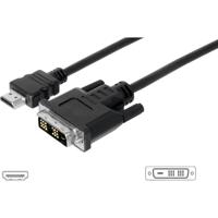 Digitus AK-330300-030-S HDMI-kabel HDMI / DVI Adapterkabel HDMI-A-stekker, DVI-D 18+1-polige stekker 3.00 m Zwart Schroefbaar - thumbnail