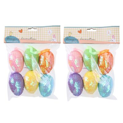 Decoratie paaseieren met pailletten - 18x - diverse kleuren - piepschuim - 6 cm