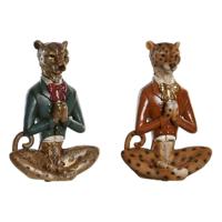 Decoratieve figuren DKD Home Decor Blauw Bruin Gouden Luipaard 16 x 9,5 x 23 cm (2 Stuks)