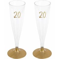 Verjaardag feest champagneglazen - leeftijd - 12x - 20 jaar - goud - kunststof - Champagneglazen