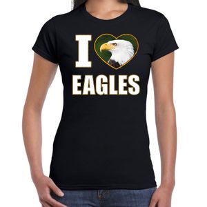 I love eagles t-shirt met dieren foto van een amerikaanse zeearend zwart voor dames