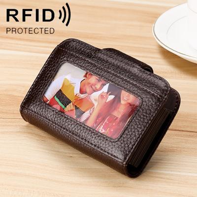 KB188 horizontale koeienhuid lederen orgel vorm meerdere kaartsleuven anti-magnetische RFID portemonnee voor dames met transparant venster (koffie)