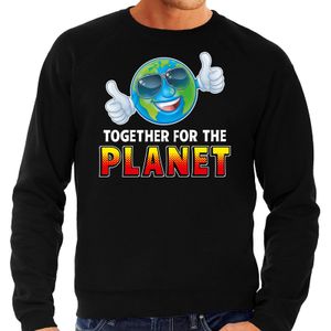 Funny emoticon sweater Together the planet zwart heren