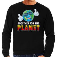 Funny emoticon sweater Together the planet zwart heren - thumbnail