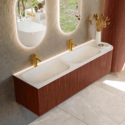 Badmeubel Mondiaz Kurve | 165 cm cm | Meubelkleur Ruby | Wastafelkleur Talc | Solid surface | Dubbel / Links spoelbak | 2 kraangaten