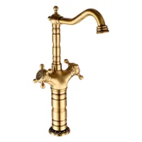 Antiek Messing Waskomkraan - Gegraveerd | Enkel Handvat | Warm & Koud Water