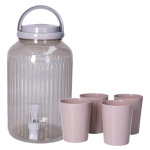 Drank dispenser/limonadetap - met tapkraantje - 3750 ml - beige - incl 4 bekers - H27 x D14 cm