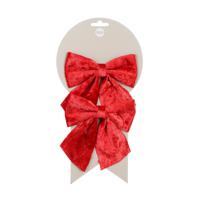 Decoratie strikken - 2x st - rood - 12 x 13 cm - feeststrikjes - thumbnail