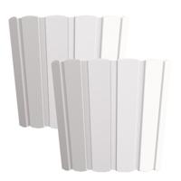 Set van 2x stuks wood-look plantenpot - dia 24 cm/hoogte 22 cm - parel wit - kunststof - binnen/buit Set van 2x stuks wood-look plantenpot - dia 24 cm/hoogte 22 cm - parel wit - kunststof - binnen/buit