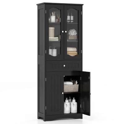 Vrijstaande Hoge Kast voor de Badkamer met 4 Deuren en Lade Zwart 60 x 30 x 160 cm