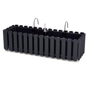 Fence-look plantenbak/bloembak - kunststof - 58 x 18 x 16 cm - antraciet - hangend