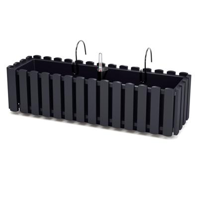 Fence-look plantenbak/bloembak - kunststof - 58 x 18 x 16 cm - antraciet - hangend