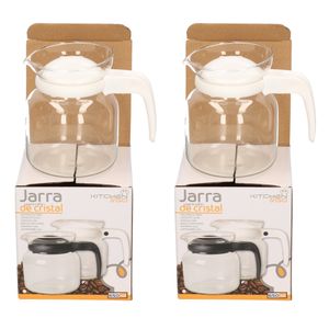 2x stuks theepot/koffiepot met witte deksel en handvat 0,65 liter