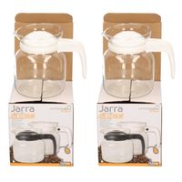 2x stuks theepot/koffiepot met witte deksel en handvat 0,65 liter - thumbnail