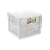 Ladeblokje/bureau organizer 2x grote lades - wit/transparant - L38 x B38 x H30 cm - kunststof - thumbnail