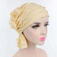 Moslim stapelen GLB chiffon fold tulband GLB chemotherapie GLB (beige)
