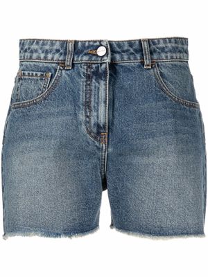 Palm Angels short en jean effiloché à motif palmier brodé - Bleu
