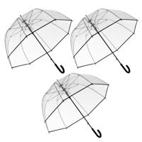 Paraplu transparant - 3x - kunststof/staal - D63 cm - zwart handvat Paraplu transparant - 3x - kunststof/staal - D63 cm - zwart handvat