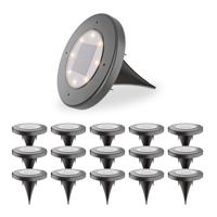 Ellis 16x Solar grondspots - 8 LEDs - 3000K warmwit licht - IP65 waterdicht - Incl. schemerschakelaar - Zwart