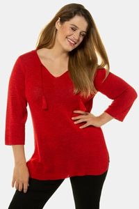 Ulla Popken Pullover, bindstrikje, tuniekhals, rechte 3/4 mouwen - Grote Maten