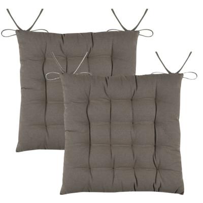 Stof Textile stoelkussens DUO - 2x - taupe - 38 x 38 x 3.5 cm - touwtjes sluiting